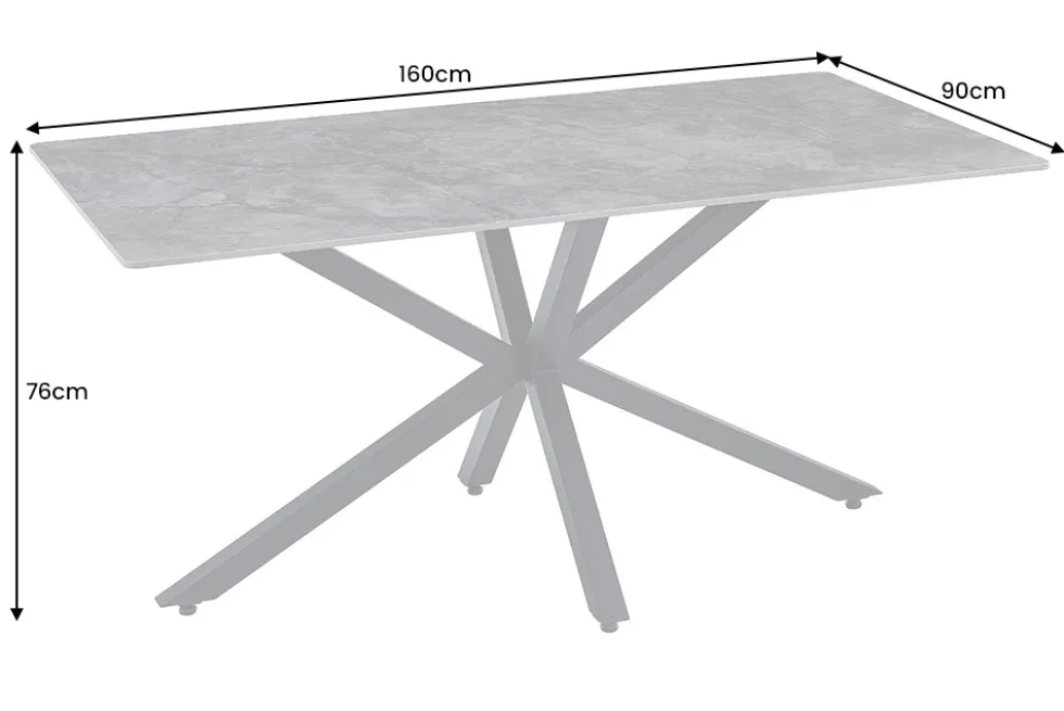 Moderner Esstisch GALAXIE 160cm weiß Keramik Marmor-Design glänzend Metallgestell schwarz