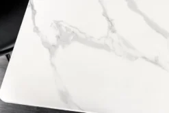 Moderner Esstisch GALAXIE 160cm weiß Keramik Marmor-Design glänzend Metallgestell schwarz