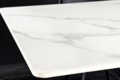Moderner Esstisch GALAXIE 160cm weiß Keramik Marmor-Design glänzend Metallgestell schwarz