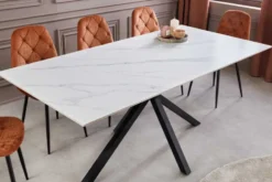 Moderner Esstisch GALAXIE 180cm weiß Keramik schwarz Metall Sterngestell