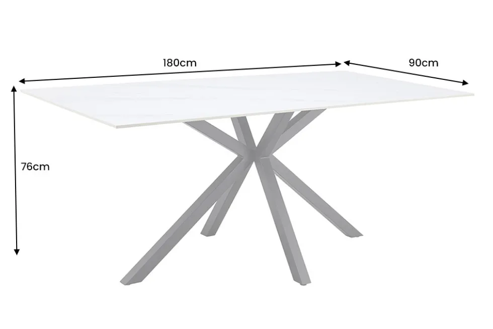 Moderner Esstisch GALAXIE 180cm weiß Keramik schwarz Metall Sterngestell