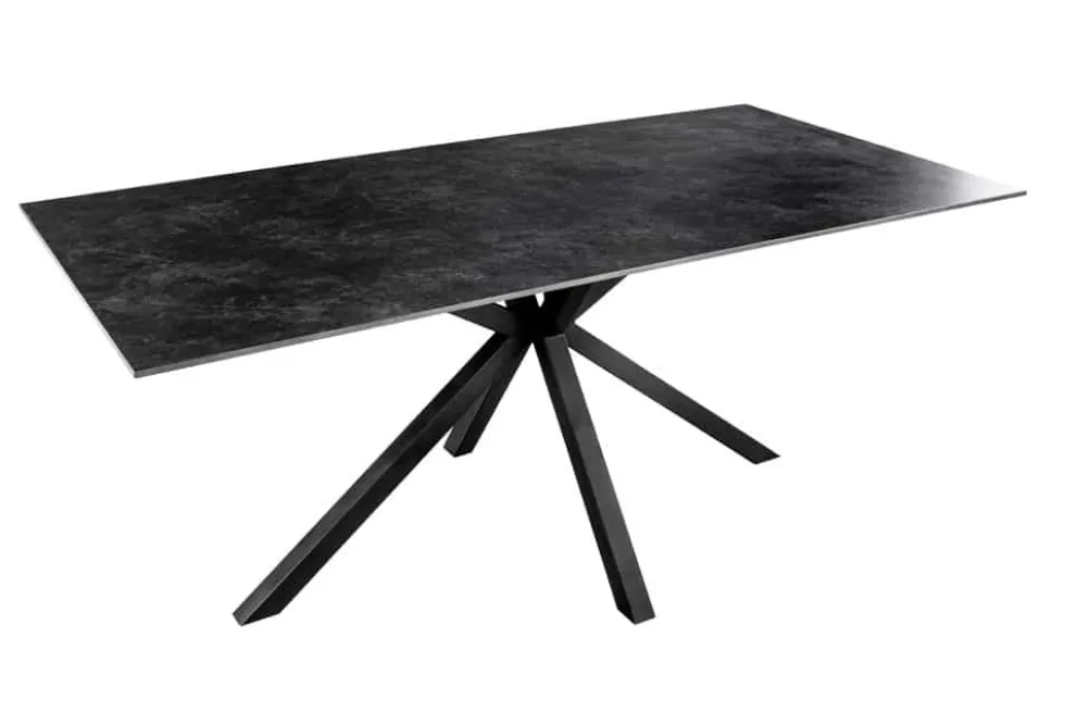 Moderner Esstisch GALAXIE 180cm anthrazit Keramik schwarz Metall Sterngestell