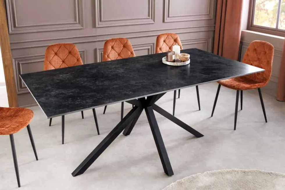 Moderner Esstisch GALAXIE 160cm anthrazit Keramik schwarz Metall Sterngestell