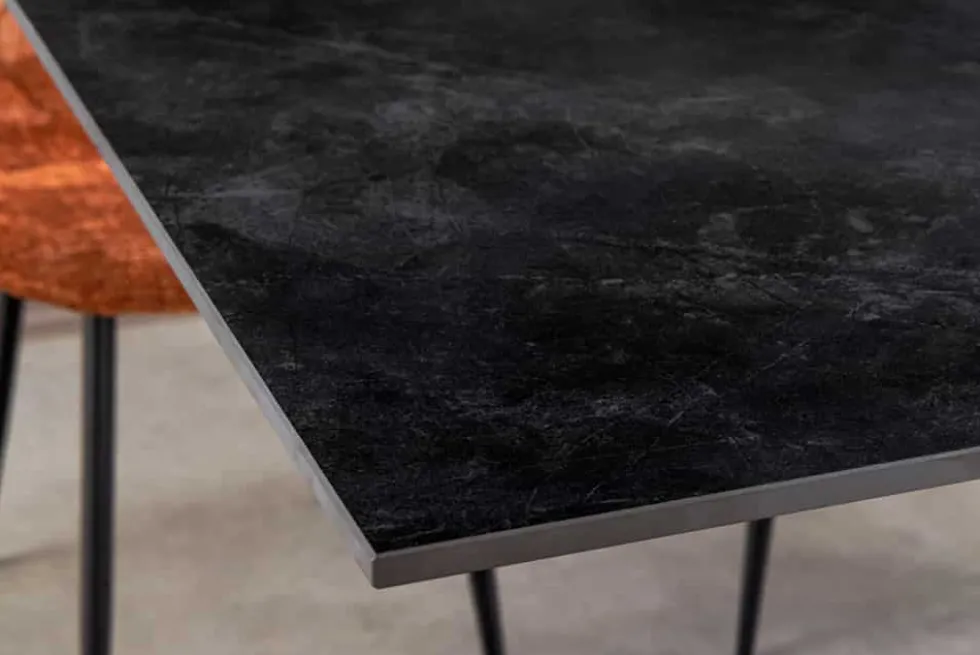 Moderner Esstisch GALAXIE 160cm anthrazit Keramik schwarz Metall Sterngestell