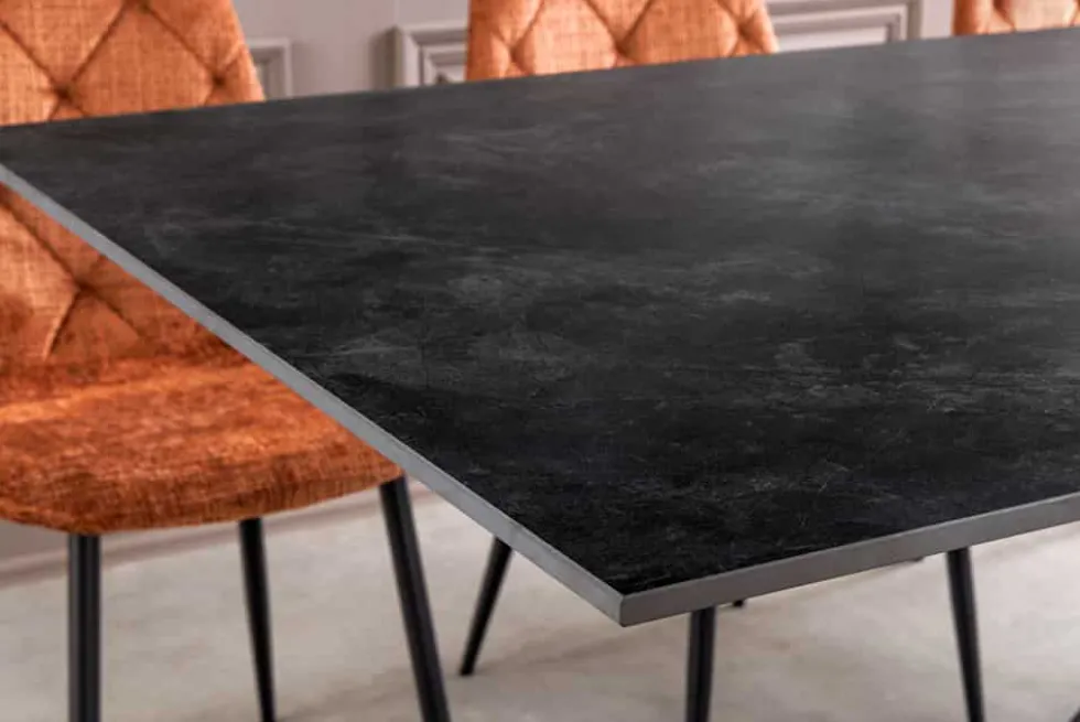Moderner Esstisch GALAXIE 160cm anthrazit Keramik schwarz Metall Sterngestell