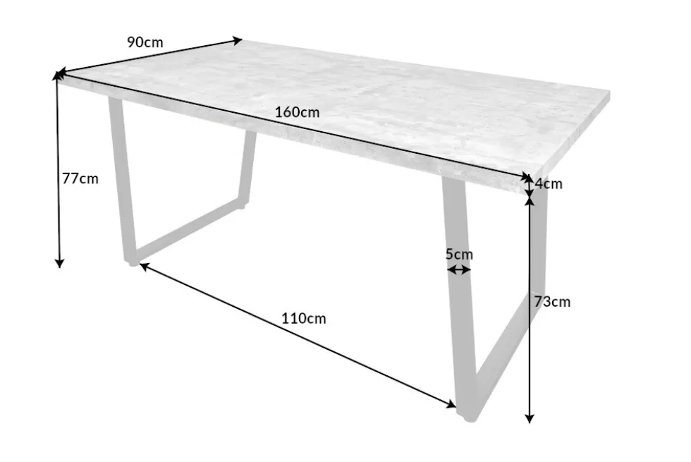 Moderner Esstisch LOFT 160cm grau Beton-Design schwarze Metallbeine Kufengestell Industrial