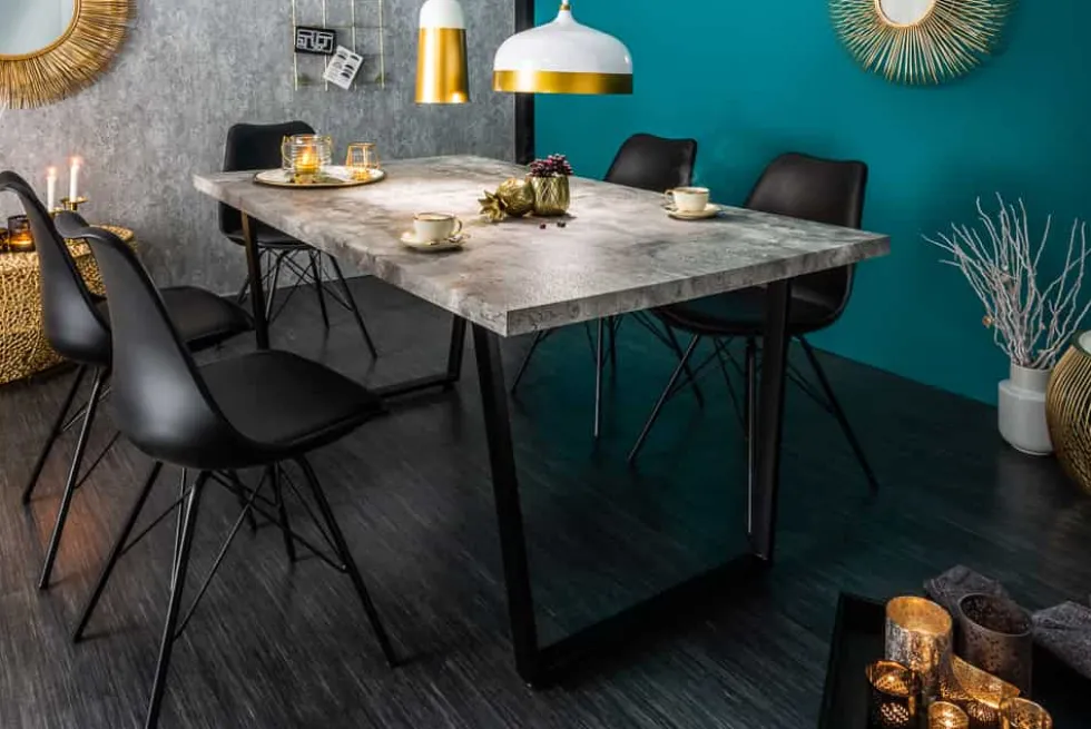 Moderner Esstisch LOFT 160cm grau Beton-Design schwarze Metallbeine Kufengestell Industrial
