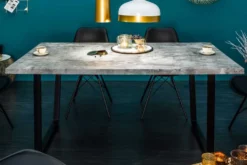 Moderner Esstisch LOFT 160cm grau Beton-Design schwarze Metallbeine Kufengestell Industrial