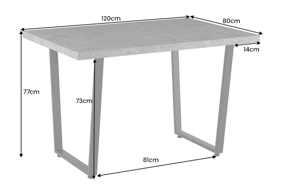 Moderner Esstisch LOFT 120cm grau Beton-Design schwarze Metallbeine Kufengestell