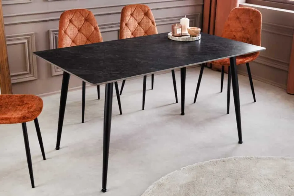 Moderner Esstisch MILANO 120cm anthrazit Keramik schwarze Metallbeine