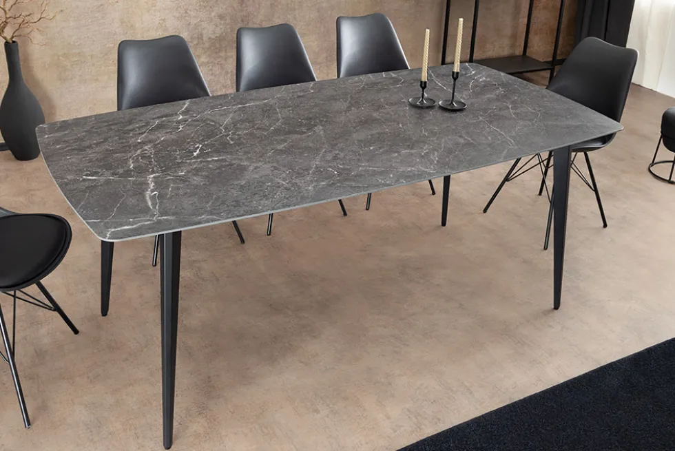 Moderner Esstisch MILANO 160cm anthrazit Keramik schwarze Metallbeine