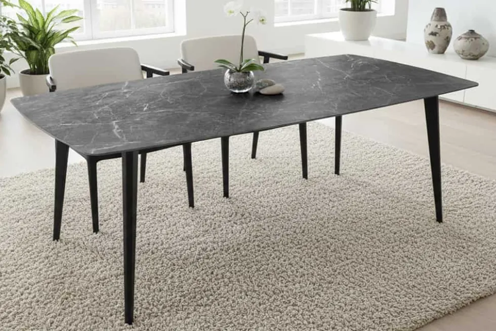 Moderner Esstisch MILANO 160cm anthrazit Keramik schwarze Metallbeine