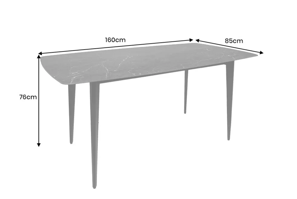 Moderner Esstisch MILANO 160cm anthrazit Keramik schwarze Metallbeine
