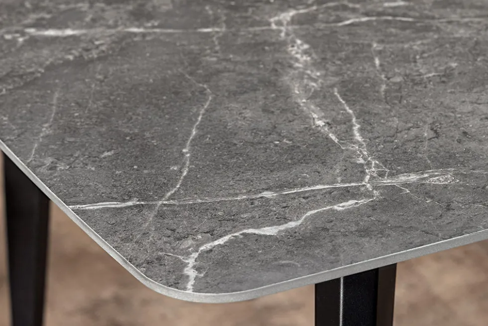 Moderner Esstisch MILANO 160cm anthrazit Keramik schwarze Metallbeine