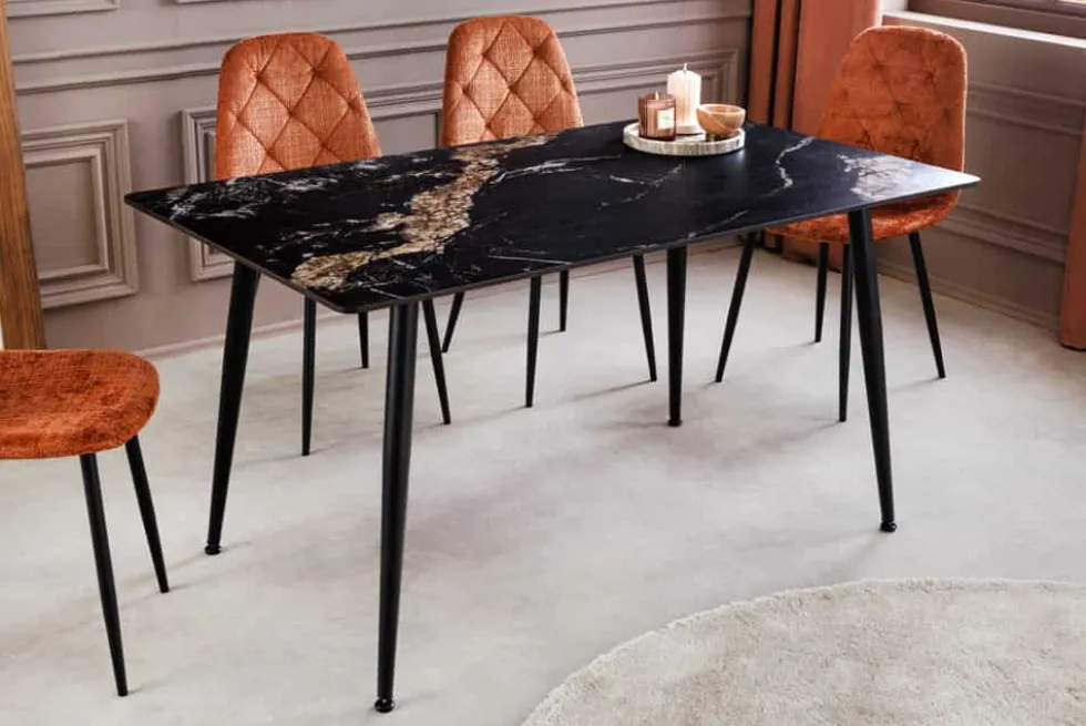 Moderner Esstisch MILANO 120cm schwarz gold sand Aurora Oro Keramik Metallgestell