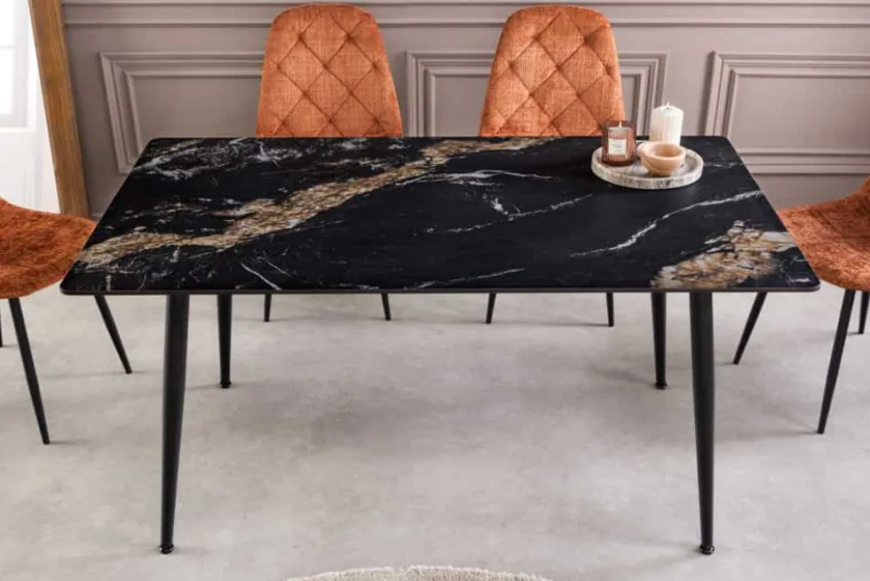 Moderner Esstisch MILANO 120cm schwarz gold sand Aurora Oro Keramik Metallgestell