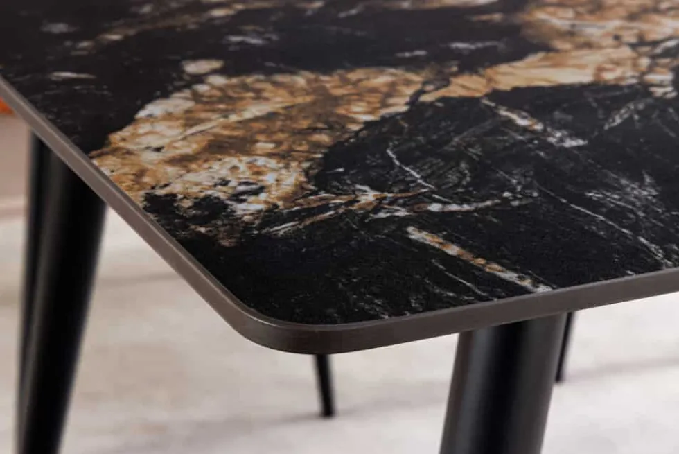 Moderner Esstisch MILANO 120cm schwarz gold sand Aurora Oro Keramik Metallgestell