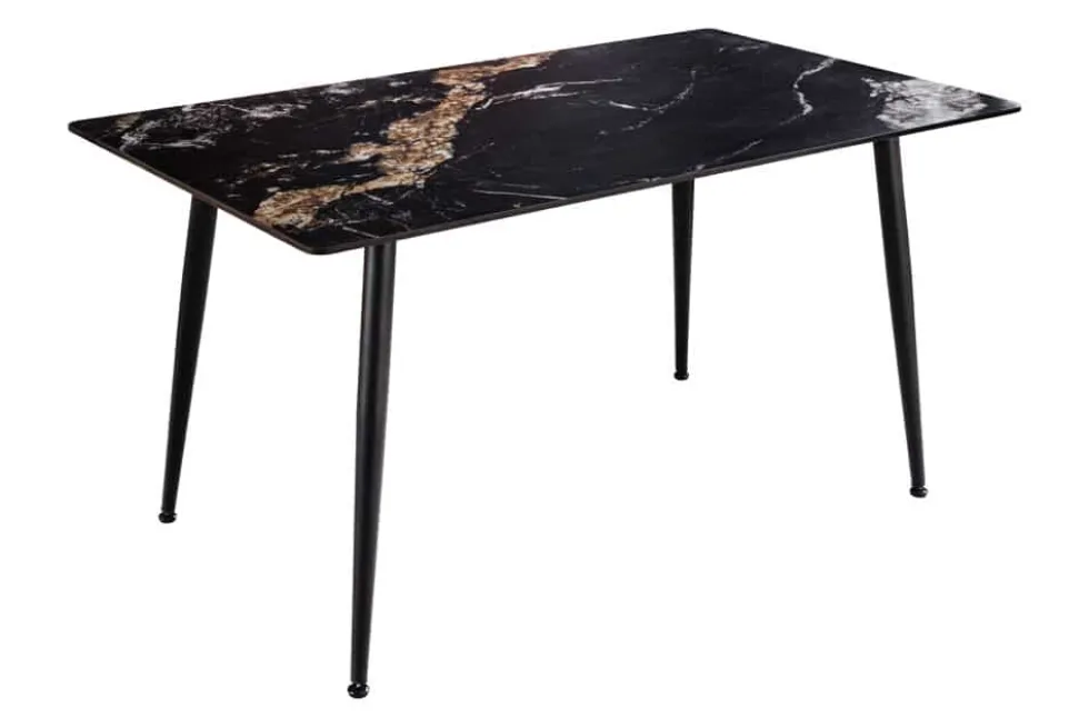 Moderner Esstisch MILANO 120cm schwarz gold sand Aurora Oro Keramik Metallgestell