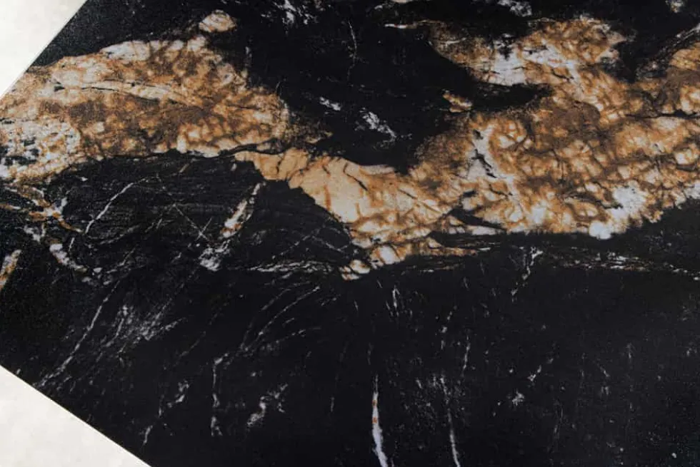 Moderner Esstisch MILANO 140cm schwarz gold sand Aurora Oro Keramik Metallgestell