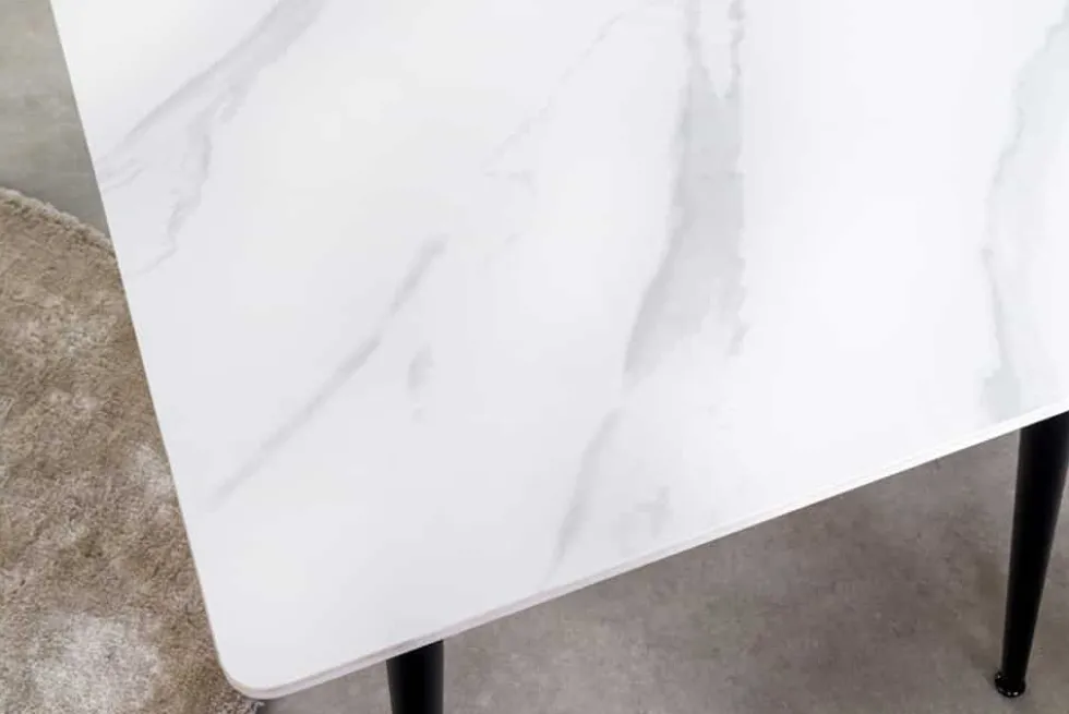 Moderner Esstisch MILANO 140cm weiß Keramik schwarze Metallbeine