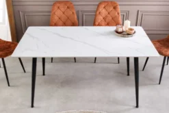 Moderner Esstisch MILANO 140cm weiß Keramik schwarze Metallbeine
