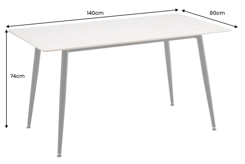 Moderner Esstisch MILANO 140cm weiß Keramik schwarze Metallbeine