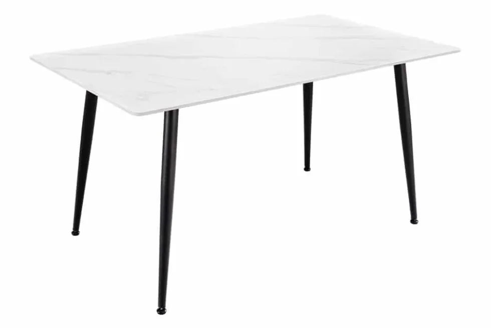 Moderner Esstisch MILANO 140cm weiß Keramik schwarze Metallbeine