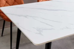 Moderner Esstisch MILANO 140cm weiß Keramik schwarze Metallbeine