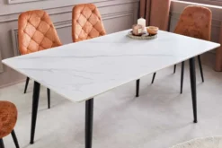 Moderner Esstisch MILANO 140cm weiß Keramik schwarze Metallbeine