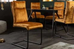 Moderner Freischwinger Stuhl COMFORT senfgelb Samt mit Komfortgriff