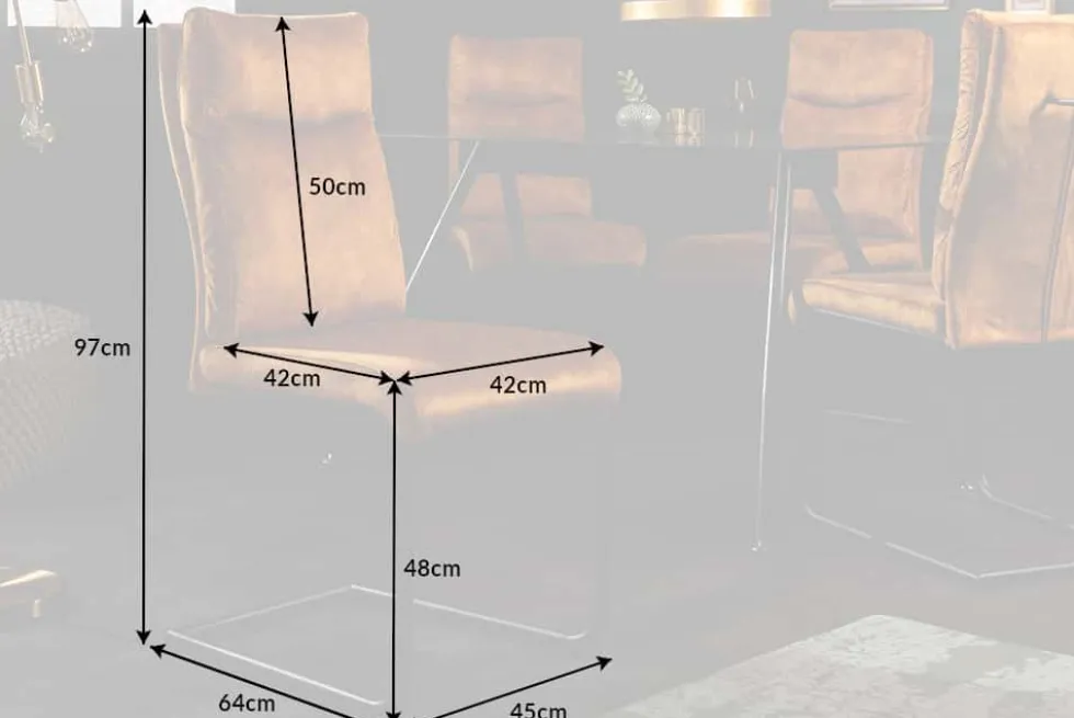 Moderner Freischwinger Stuhl COMFORT senfgelb Samt mit Komfortgriff