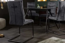 Moderner Freischwinger Stuhl COMFORT grau Samt mit Komfortgriff