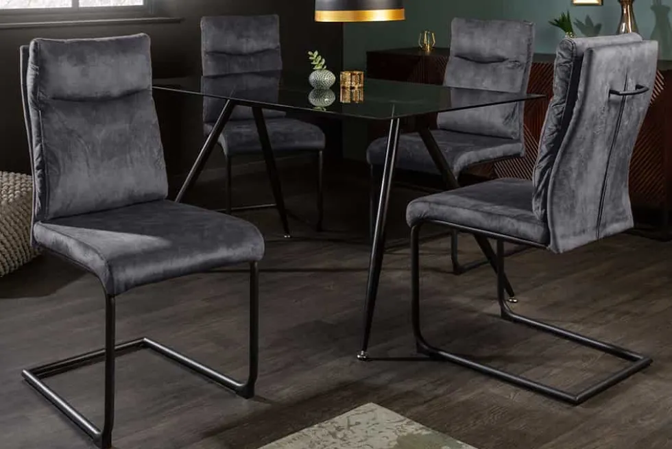 Moderner Freischwinger Stuhl COMFORT grau Samt mit Komfortgriff