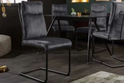 Moderner Freischwinger Stuhl COMFORT grau Samt mit Komfortgriff
