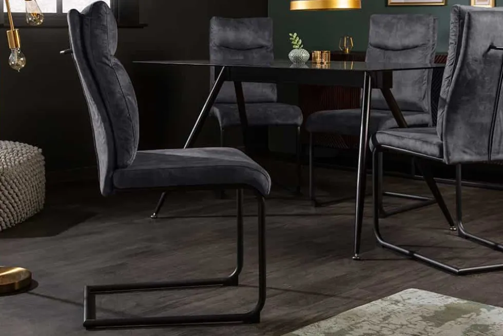 Moderner Freischwinger Stuhl COMFORT grau Samt mit Komfortgriff