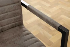 Moderner Freischwinger Stuhl LOFT taupe grau Microfaser mit Armlehne Eisengestell schwarz