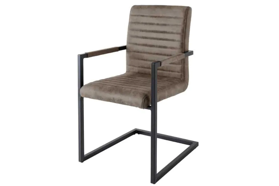Moderner Freischwinger Stuhl LOFT taupe grau Microfaser mit Armlehne Eisengestell schwarz