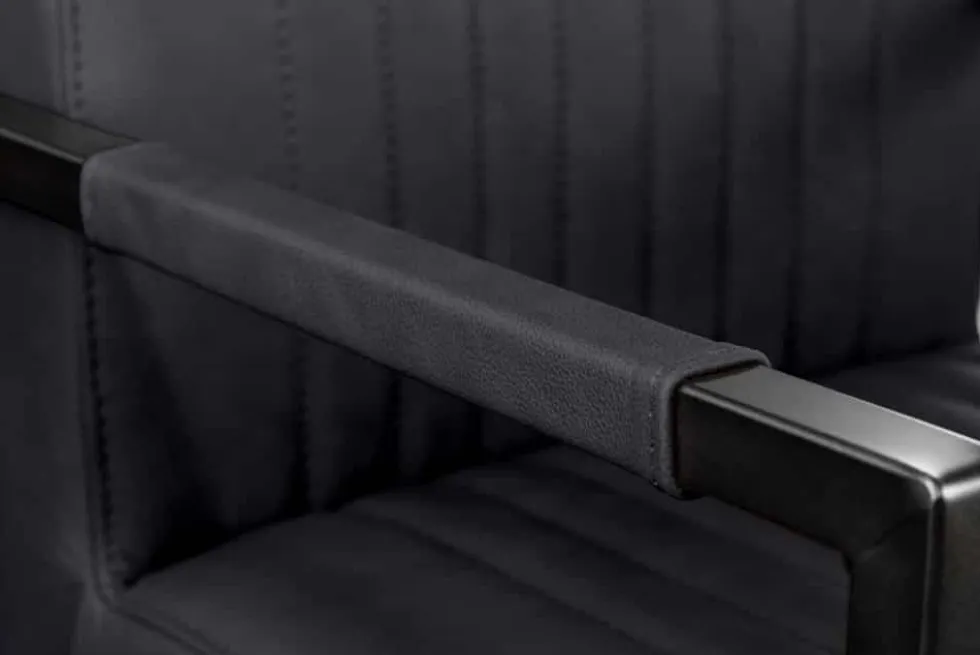Moderner Freischwinger Stuhl BIG ASTON Echtleder schwarz Taschenfederkern Metall