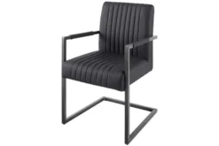 Moderner Freischwinger Stuhl BIG ASTON Echtleder schwarz Taschenfederkern Metall