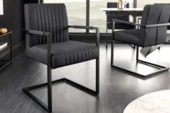 Moderner Freischwinger Stuhl BIG ASTON Echtleder schwarz Taschenfederkern Metall
