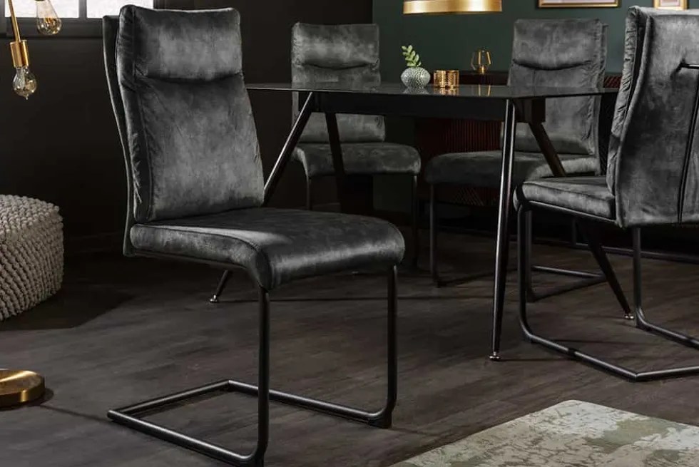 Moderner Freischwinger Stuhl COMFORT grün Samt mit Komfortgriff