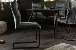 Moderner Freischwinger Stuhl COMFORT grün Samt mit Komfortgriff