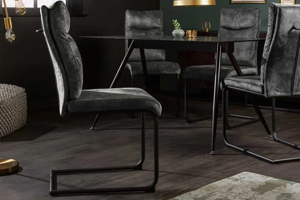 Moderner Freischwinger Stuhl COMFORT grün Samt mit Komfortgriff