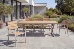 Moderner Gartenstuhl DESIGNO 90cm natur greige Aluminium stapelbar wetterfest