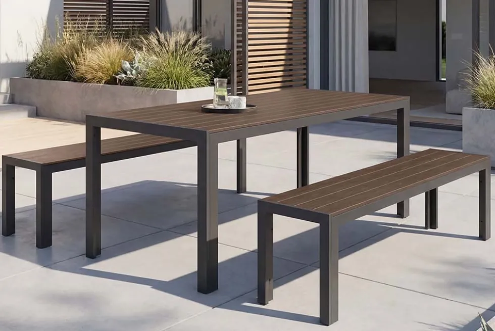 Moderner Gartentisch DESIGNO 205cm dunkelbraun schwarz Aluminium wetterfest