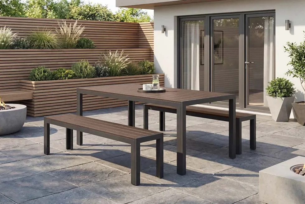 Moderner Gartentisch DESIGNO 205cm dunkelbraun schwarz Aluminium wetterfest