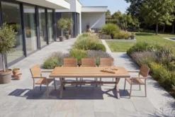 Moderner Gartentisch DESIGNO 200cm natur greige Aluminium wetterfest X-Gestell