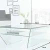 Moderner Glas Couchtisch FANTOME 70cm Trapez mit Ablage transparent