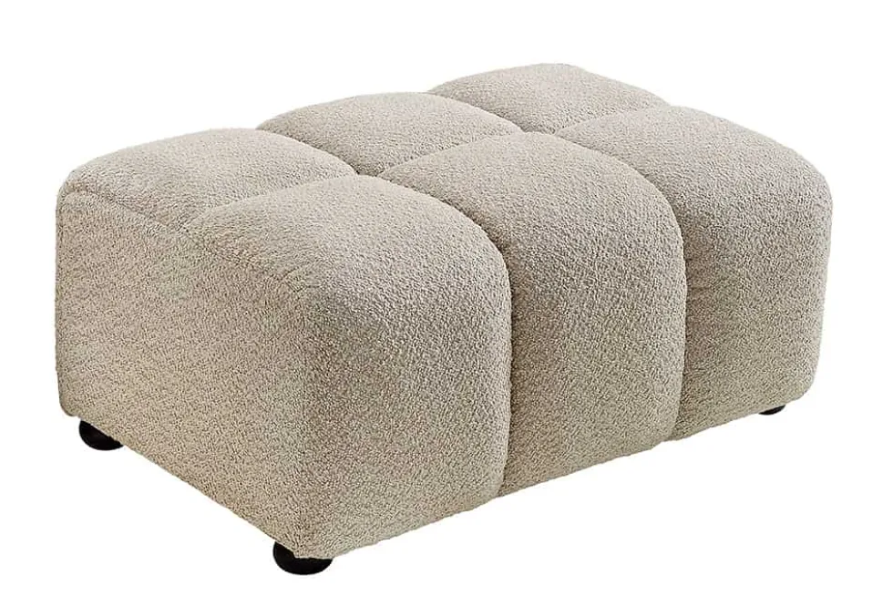 Moderner Hocker CLOUD 100cm champagner greige Bouclé Federkern Fußhocker Sitzhocker