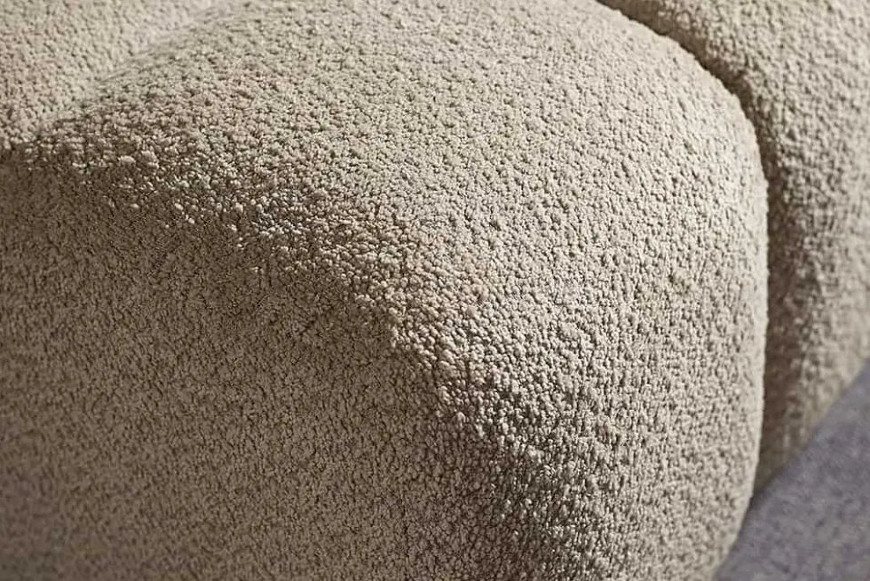 Moderner Hocker CLOUD 100cm champagner greige Bouclé Federkern Fußhocker Sitzhocker